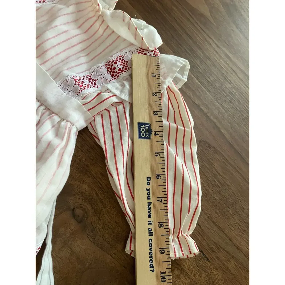 VTG Girls Dress, 3T, Red White Stripes, Ruffles, Long Sleeve‎ 80s Made in USA